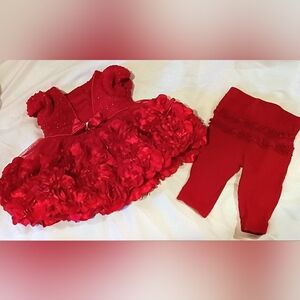 Red Delicate Floral Dress Baby Size 0-6mo